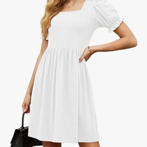 GRECERELLE Puff Sleeve A-Line Casual Mini Dress